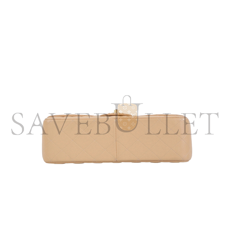 CHANEL JUMBO CLASSIC DOUBLE FLAP BAG BEIGE CAVIAR GOLD HARDWARE (30*21*9cm)